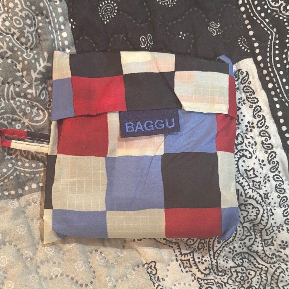 BAGGU Checkerboard Foldable Tote in Red, Blue, Black, Cream standard
